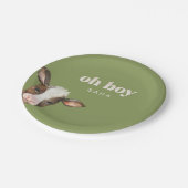 Oh Boy Moss Green Baby Dusche Pappteller (Schrägansicht)