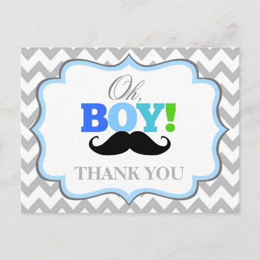 Oh Boy Mustache Baby Dusche Danke Postcard Postkarte (Vorderseite)