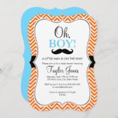 Oh Boy Mustache Baby Dusche einladen / Blue & Oran Einladung (Vorne/Hinten)