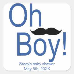 Oh Boy Mustache Babyduschenaufkleber Quadratischer Aufkleber
