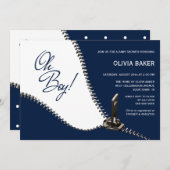 Oh Boy Navy Blue mit Silver Zipper Baby Dusche Einladung (Vorne/Hinten)