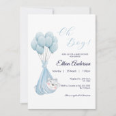 Oh Boy Niedlich Bear Balloon Baby Shower Einladung (Vorderseite)