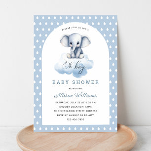 Oh Boy   Niedlich Moderne Elephant Boy Baby Dusche Einladung