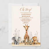 Oh Boy Niedlich Safari Animal Greenery Baby Dusche Einladung (Vorderseite)