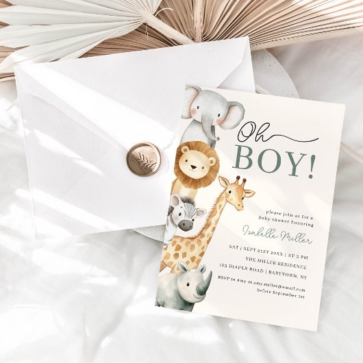 Oh Boy Niedlich Safari Animal Greenery Boy Baby Sh Einladung