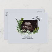 Oh Boy Pale Blue Ultrasound Foliage Ankündigungspostkarte (Vorne/Hinten)