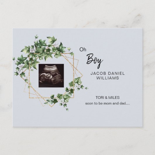 Oh Boy Pale Blue Ultrasound Foto Ankündigung Po (Vorderseite)