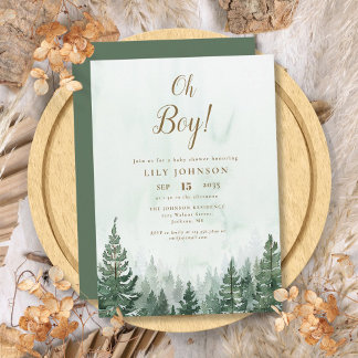 Oh Boy Pine Tree Forest Baby Shower Einladung