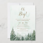 Oh Boy Pine Tree Forest Baby Shower Foto Einladung (Vorderseite)
