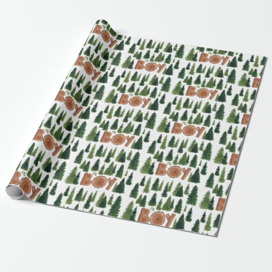 Oh Boy Pine Trees Woodland Baby Dusche Geschenkpapier (Ungerollt)