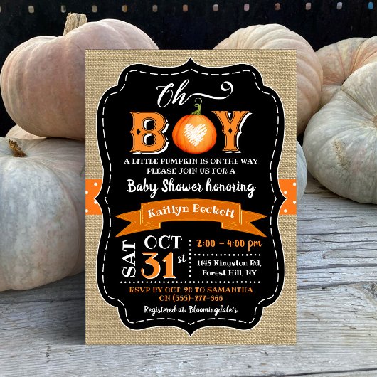 "Oh Boy" Pumpkin Baby Dusche Einladung