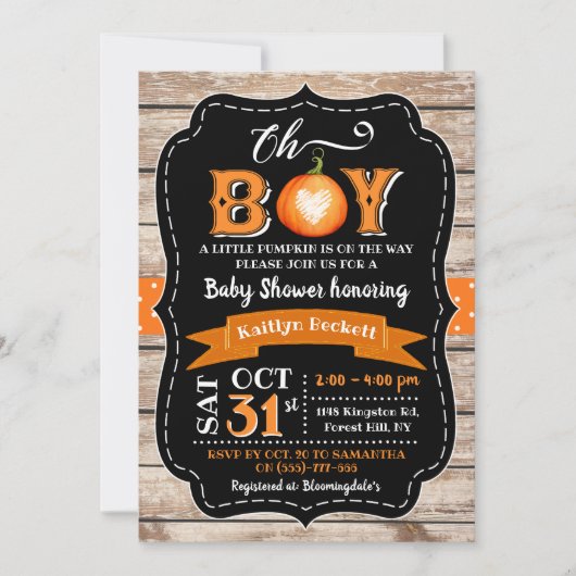 "Oh Boy" Pumpkin Baby Dusche Einladung (Vorderseite)