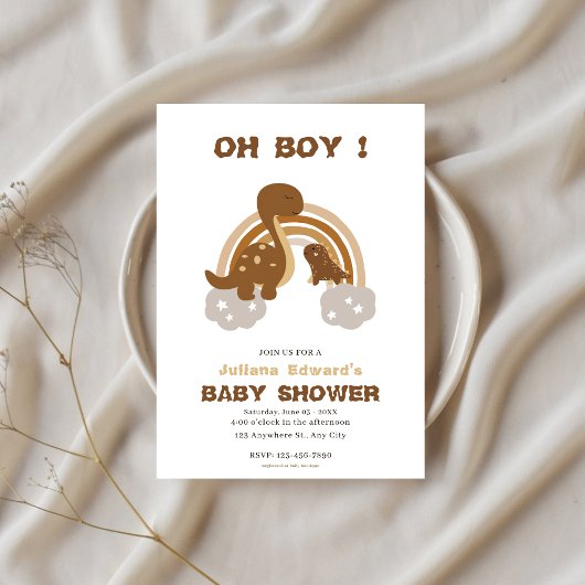 OH BOY Rainbow Dinosaur Little Baby Boy Dusche Einladung