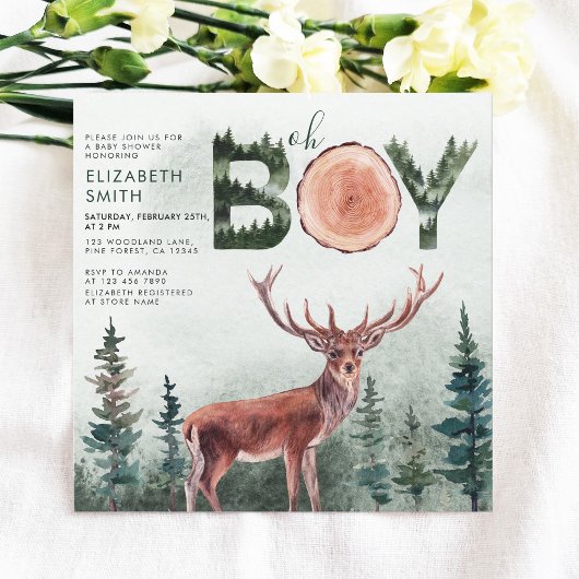 Oh Boy Rustic Deer Boy Baby Dusche Einladung