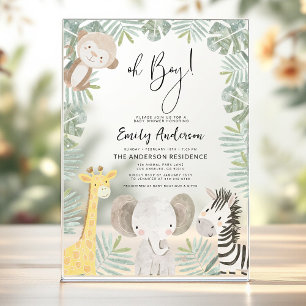 Oh Boy Safari Animal Baby Shower Acryleinladungen