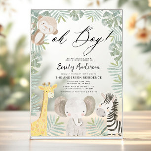 Oh, Boy Safari Animal Boy's Baby Shower Acryleinladungen