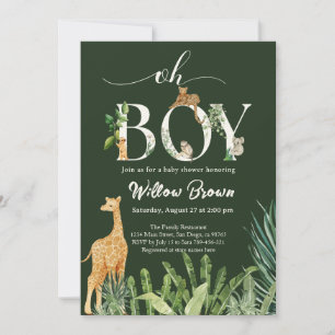 Oh Boy Safari Animal Forest Greenery Baby Shower Einladung