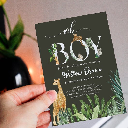 Oh Boy Safari Animal Forest Greenery Baby Shower Einladung