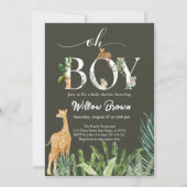Oh Boy Safari Animal Forest Greenery Baby Shower Einladung (Vorderseite)