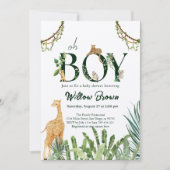 Oh Boy Safari Animal Jungle Greenery Baby Shower Einladung (Vorderseite)