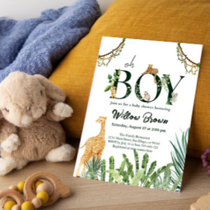 Oh Boy Safari Animal Jungle Greenery Baby Shower Einladung