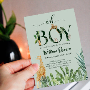 Oh Boy Safari Animal Jungle Greenery Baby Shower Einladung