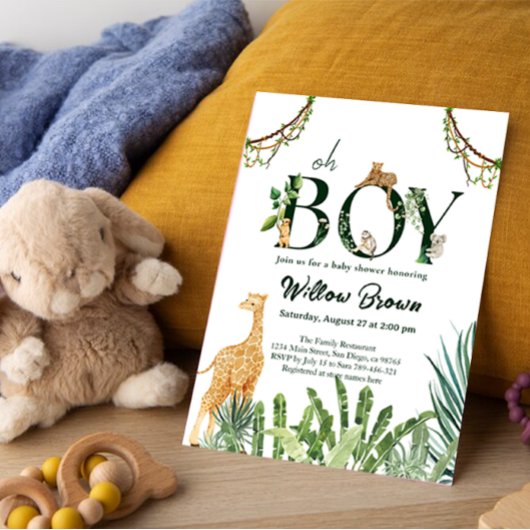 Oh Boy Safari Animal Jungle Greenery Baby Shower Einladung