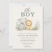 Oh Boy Safari Animal Photo Baby Shower Einladung (Vorderseite)