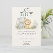 Oh Boy Safari Animal Photo Baby Shower Einladung (Stehend Vorderseite)
