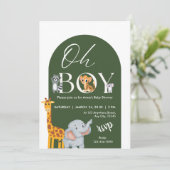 Oh, Boy Safari Animals Baby Dusche Einladung (Stehend Vorderseite)