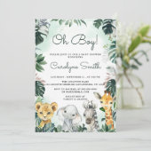 Oh Boy Safari Animals Baby Shower Einladung (Stehend Vorderseite)