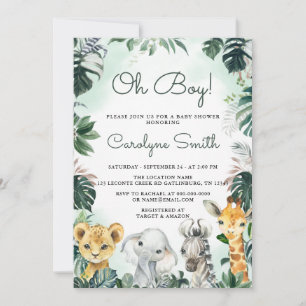 Oh Boy Safari Animals Baby Shower Einladung