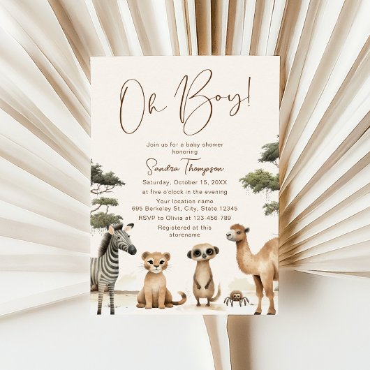Oh Boy Safari Animals Baby Shower Einladung