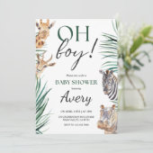 Oh Boy Safari Animals Baby Shower Einladung (Stehend Vorderseite)