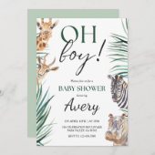 Oh Boy Safari Animals Baby Shower Einladung (Vorne/Hinten)