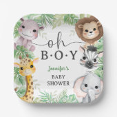 Oh Boy Safari Animals Baby Shower Jungle Pappteller (Vorderseite)