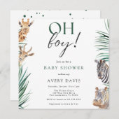 Oh Boy Safari Animals Baby Shower Square Einladung (Vorne/Hinten)
