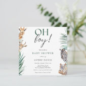Oh Boy Safari Animals Baby Shower Square Einladung (Stehend Vorderseite)