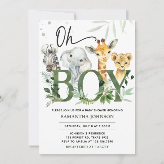 Oh Boy Safari Baby Dusche Einladung (Vorderseite)