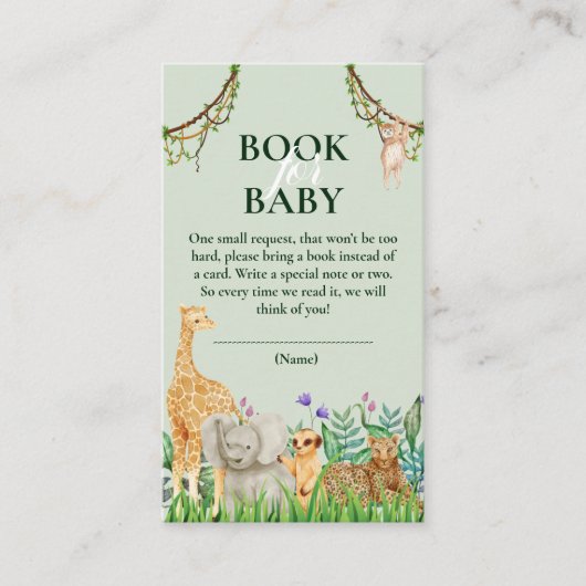 Oh Boy Safari Jungle Baby Shower Book for Baby Begleitkarte (Vorderseite)