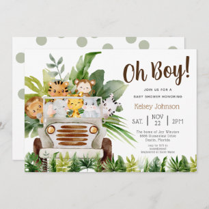 Oh Boy Safari Jungle Zoo Animals Boy Baby Dusche Einladung