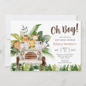 Oh Boy Safari Jungle Zoo Animals Boy Baby Showroom Einladung (Vorderseite)