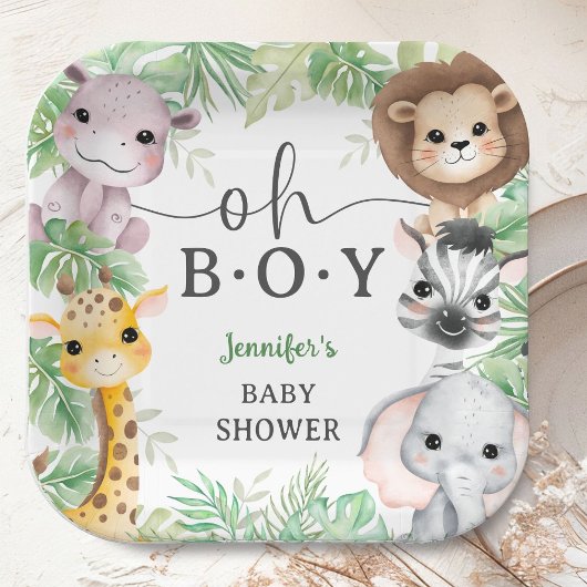 Oh Boy Safari-Tiere Baby Shower Dschungel Pappteller