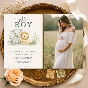 Oh Boy Safari-Tierfoto Baby Shower Einladung