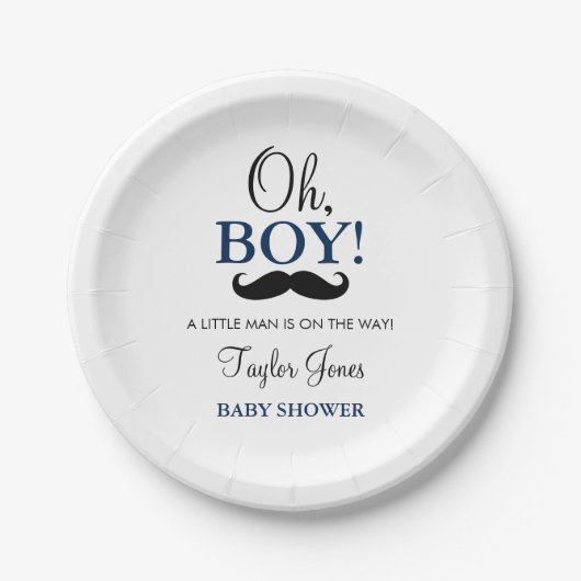 Oh Boy Schnurrbart-Baby-Party-Papierplatten Pappteller (Vorderseite)