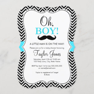 Oh Boy Schnurrbart Baby Shower Einladung / Blau