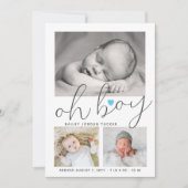 Oh Boy Script Blue Heart Collage Foto Birth Ankündigung (Vorderseite)