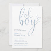 Oh Boy Script Heart Dusty Blue Boy Baby Shower Einladung (Vorderseite)