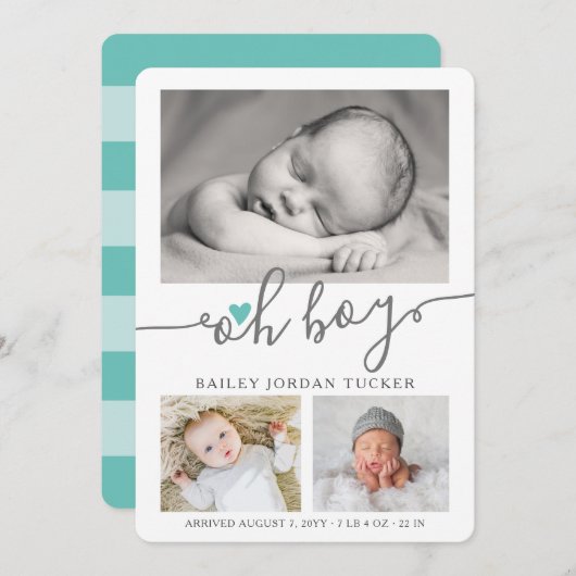 Oh Boy Script Light Aquamarin Heart Collage Foto B Ankündigung (Vorne/Hinten)