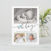 Oh Boy Script Sky Blue Heart Foto Collage Birth Ankündigung (Stehend Vorderseite)